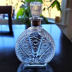 Vintage Depression Glass Embossed Liquor Decanter with Glass Corked Top